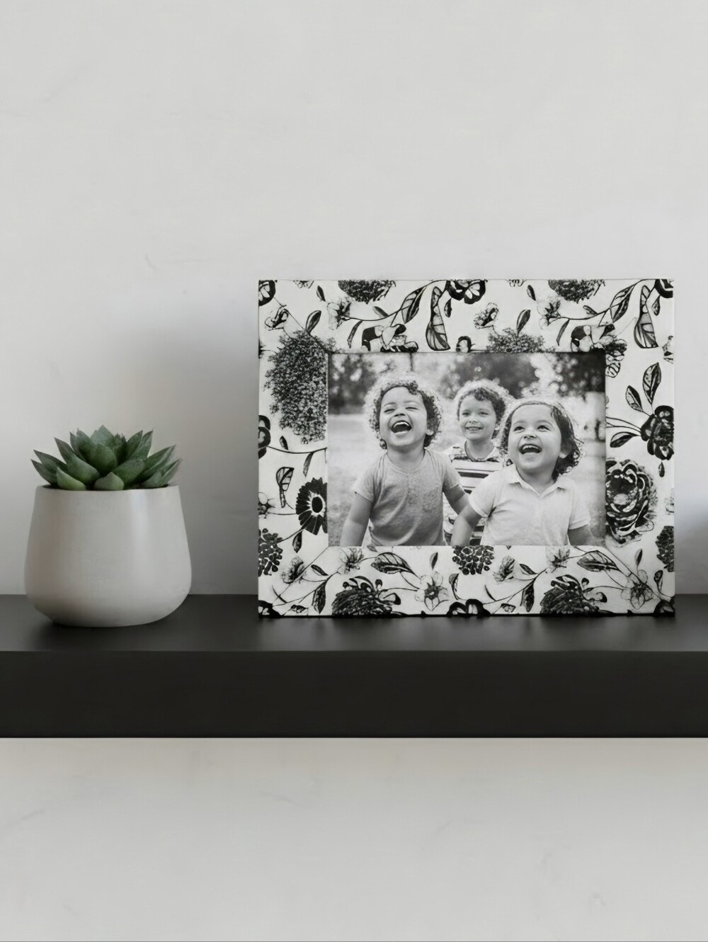 Concepts In Time Floral Black and White Decorative Photo Frame 9" X 7"